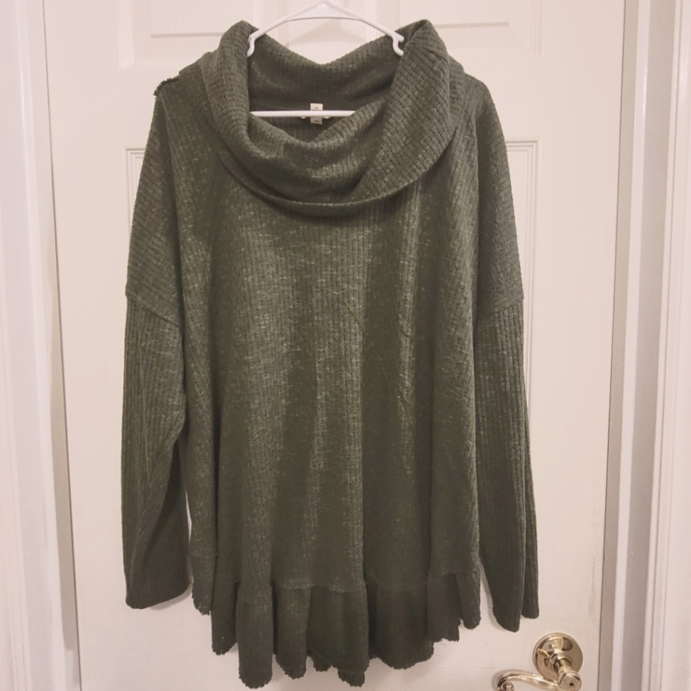 Olive Cowl Neck Tunic Sweater